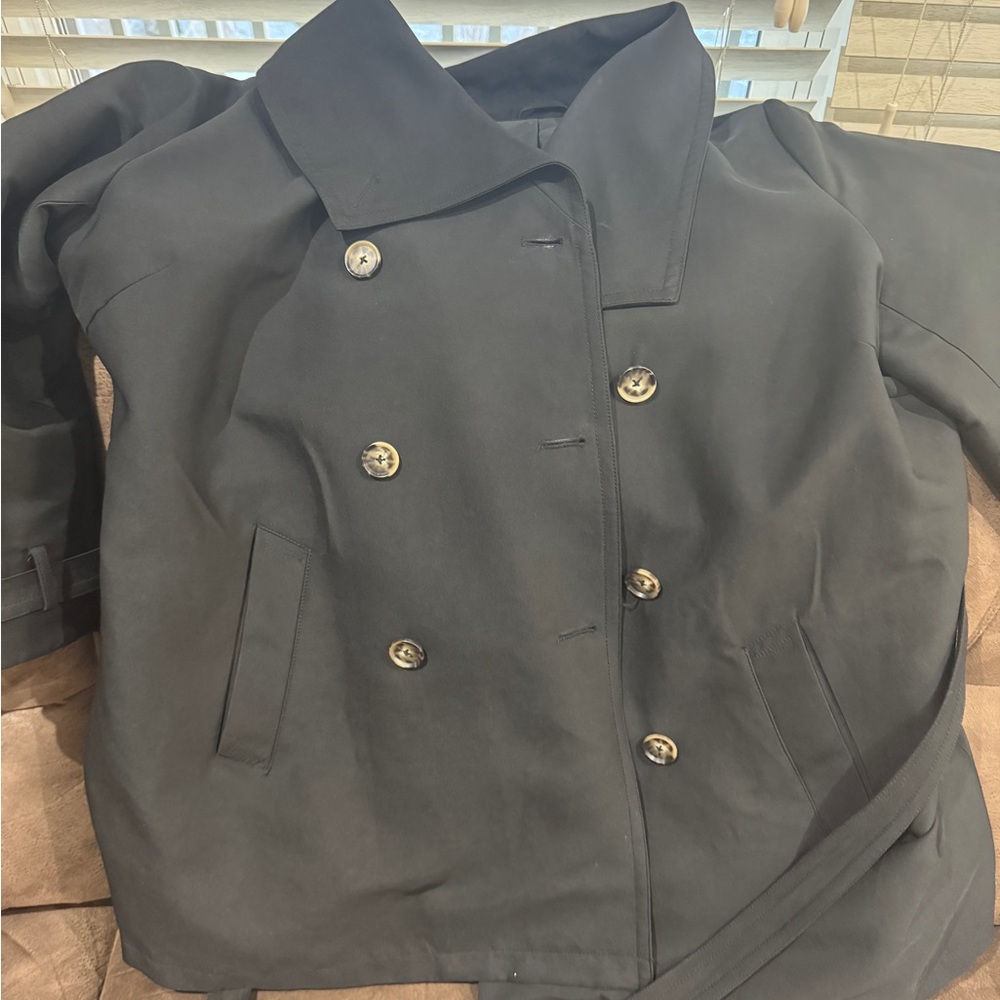 Women's Black Waist Length Trench